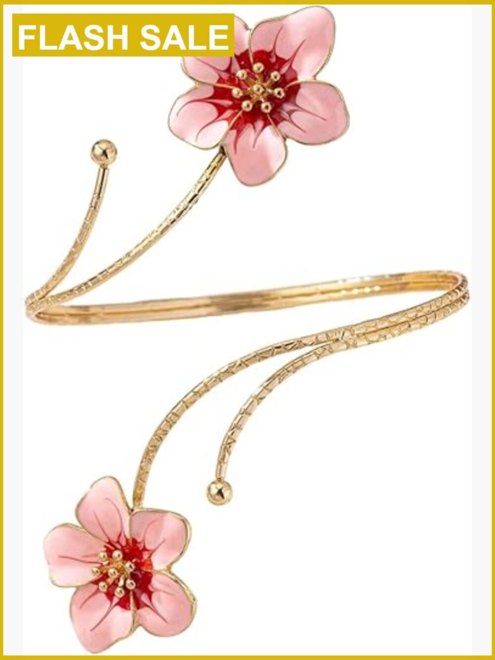Gold Layered Flower Cuff Armlet Bangle Bracelet